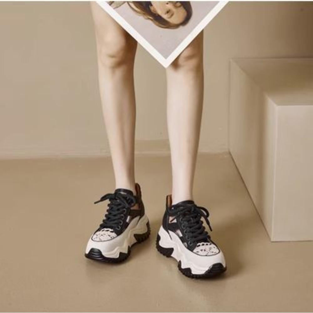 

Lace-up Thick-soled High-rise Dad Shoes for Women In Summer Versatile Fashion Contrasting Color Hollow Breathable Sports Shoes for Women 40