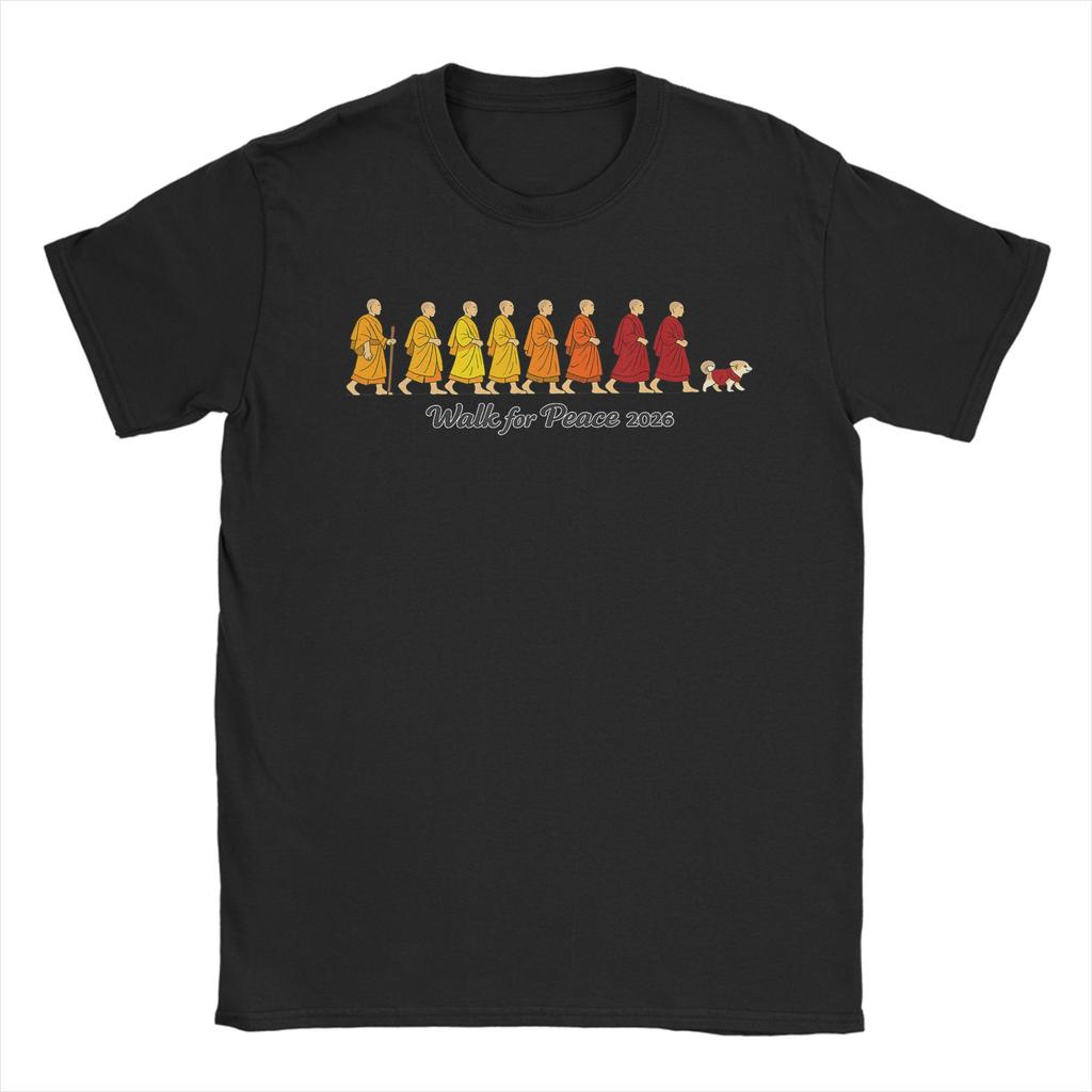 World Peace Monks Walk Peace with Aloka Dog T Shirt Summer Hip Hop TShirts Unisex Cotton Comfortable Plus Size Top Tees Gift