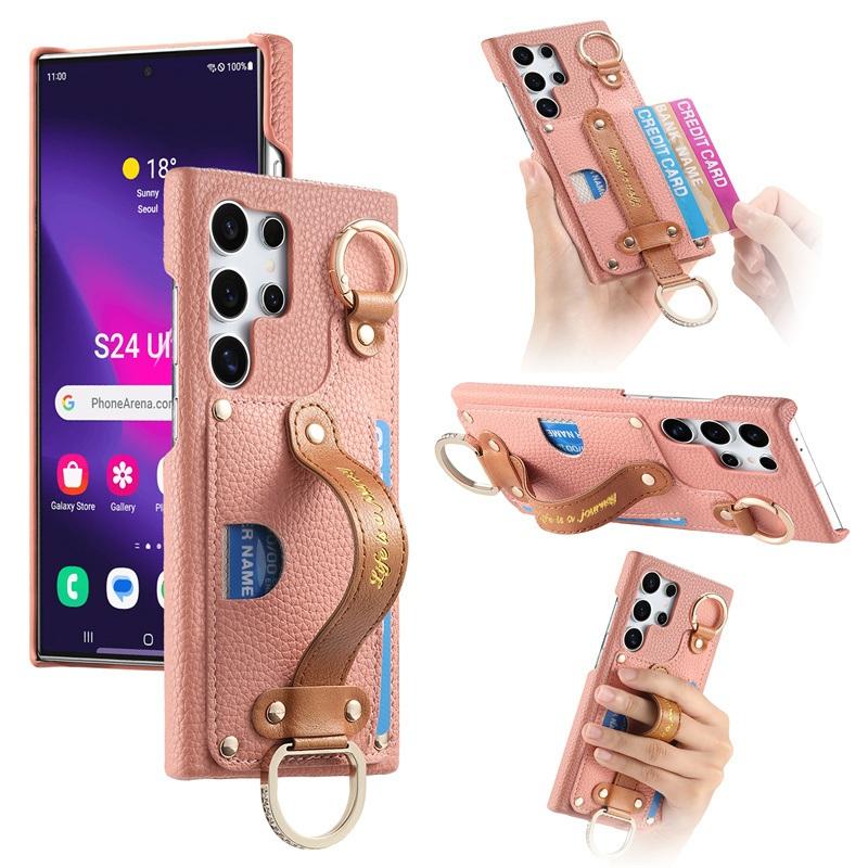 Luxury Wrist Strap Wallet Leather Case for Samsung Galaxy S25 S24 S23 S22 S21 S20 Ultra Plus S23 FE S25 + Card Holder Back Cover