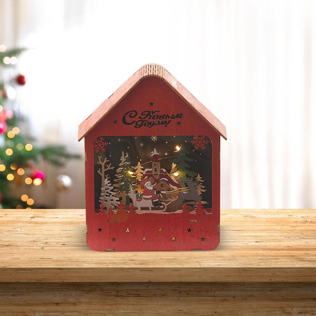 Weihnachts-Schneehaus Leuchtende Szene Holzfigur für Zuhause
