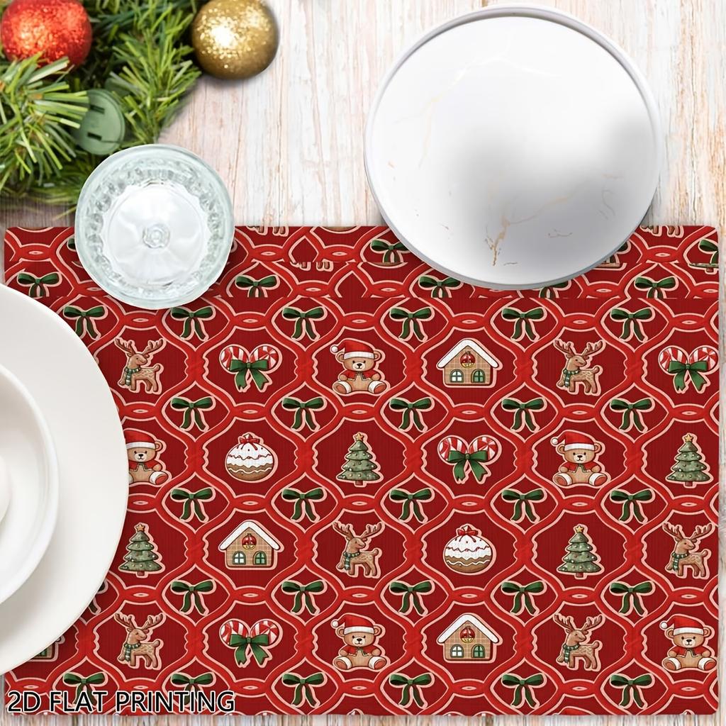 4pcs/6pcs, Christmas Placemats for Dining Table, Xmas Gingerbread Cookie Table Mats for Dining, Suitable for Holiday Party, Banquet, Home Kitchen, Din