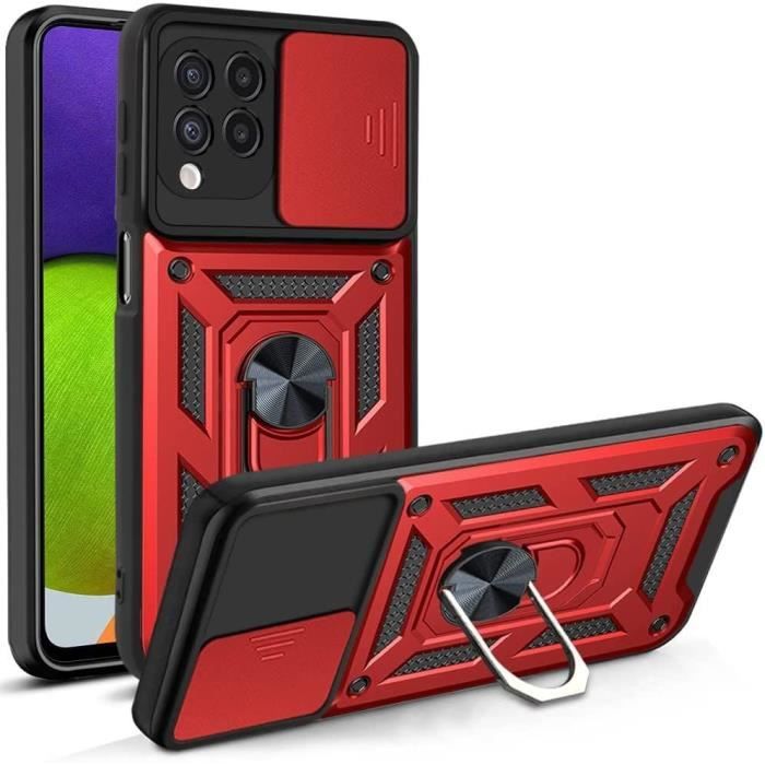 Protective Case - BOOLING - for Samsung Galaxy A22 4G - Red - Shockproof - Reinforced Edge - Camera Cover