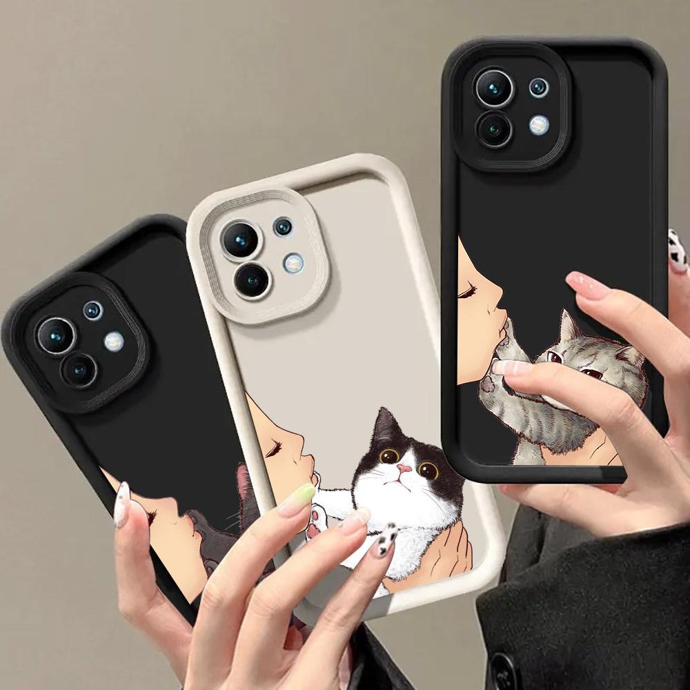 Phone Case For Xiaomi 14T 14 13T Pro 12 13 11 Lite POCO F3 F5 X3 X5 X6 M5s M6 Pro Soft Cover Cute Lovely Cat Kiss Refuse to kiss
