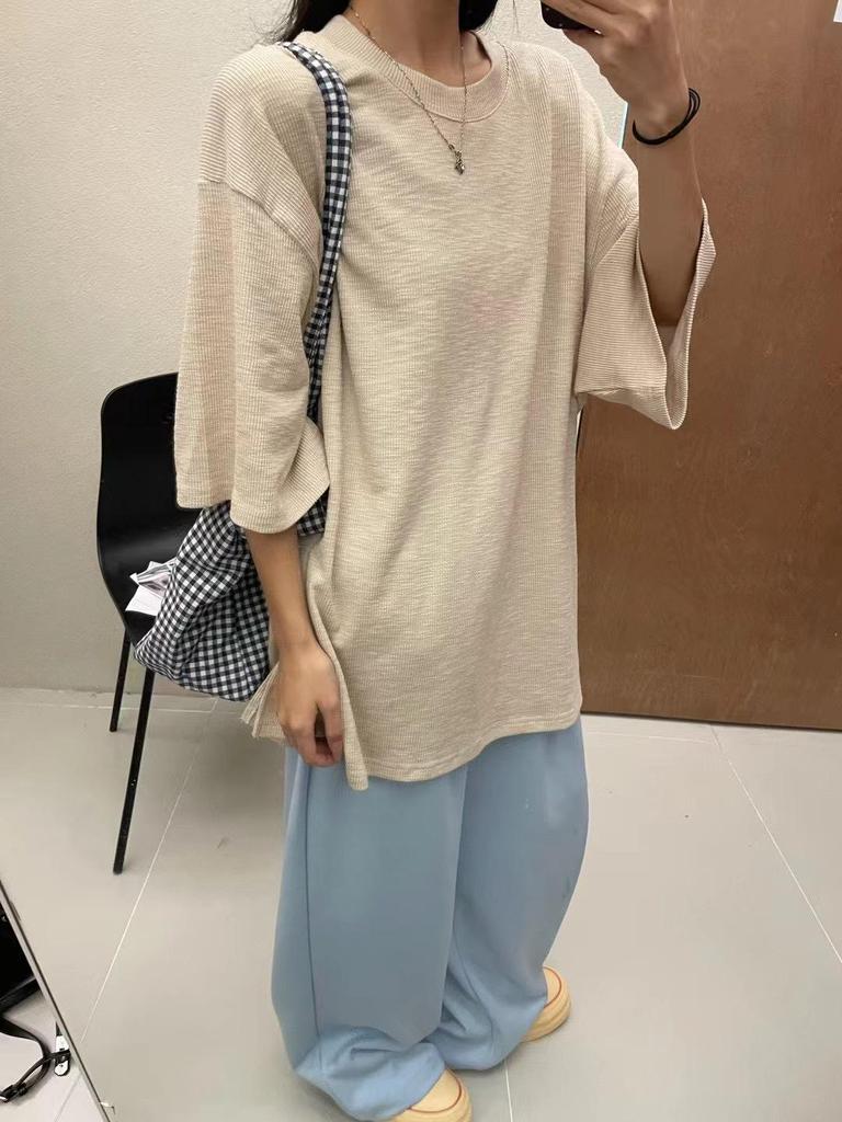 Women's Plus Size 7 Korean Style Loose Casual Long/Short-Sleeve T-Shirt, Spring/Summer, 200 Jin, Fat MM