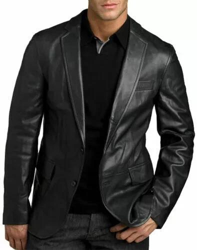 Designer Stylish Coat Men's Black Genuine Soft Leather Blazer Handmade Formal