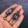 Natural Sage Amethyst Gemstone Copper Wire Wrap Jewelry Earring 3.55" t3O33