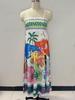 2026 New Beach Style Sleeveless Spaghetti Strap Dress with Positioning Print for Women