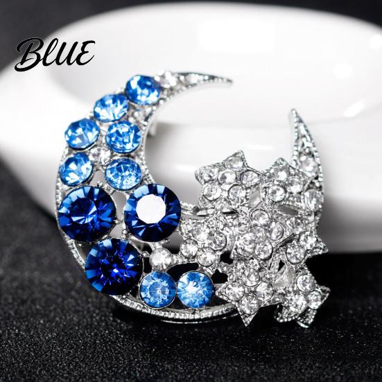 Charm Enhancing Brooch Moon Stars Design Sparkling Rhinestone Alloy Clothes