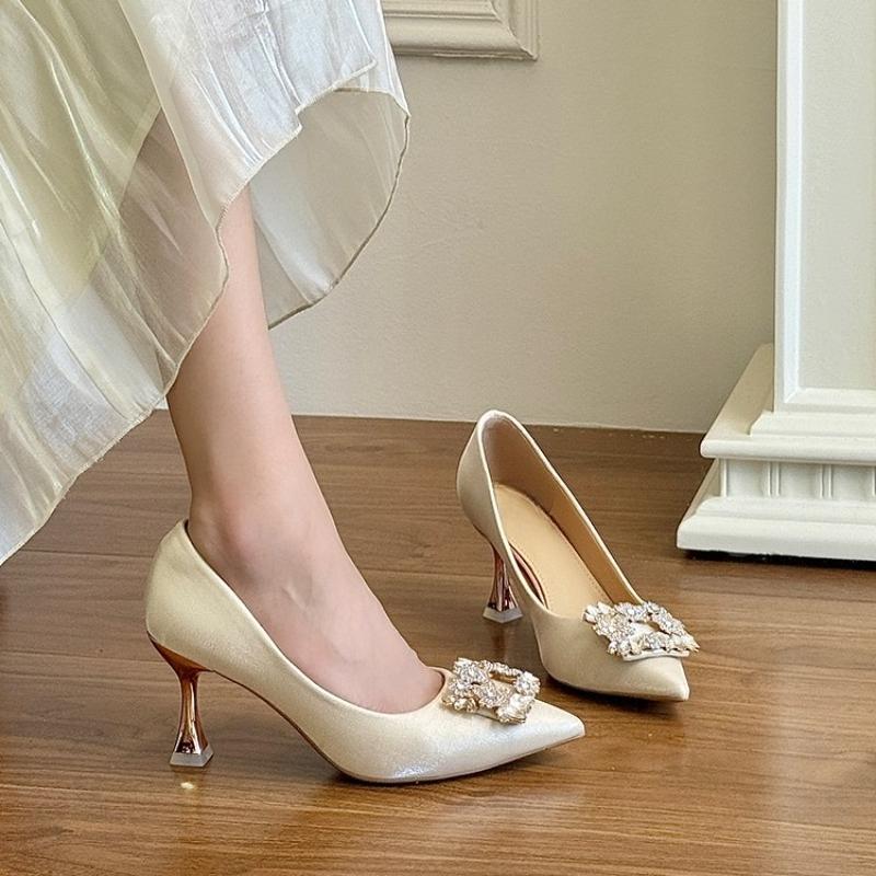 Šampaňské Křišťálové Svatba lodičky Dámské Vysoké podpatky Pohodlná Špičatá špička Jednoduché lodičky Módní Svatební lodičky na svatbu