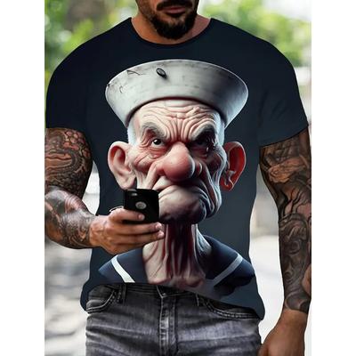 Herren 3D-gedrucktes Cartoon-Gesicht älterer Männer T-Shirt Humorvolles digital bedrucktes Kurzarm-T-Shirt Atmungsaktives Polyester Rundhals Casual