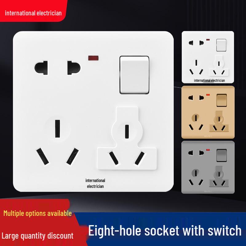 86 Type One-Gang Multi-Function Socket with Switch, High-Power Ten-Hole Panel