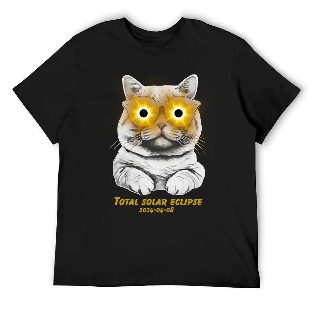 Cat Total solar eclipse 2024 T-Shirt anime shirt Luxury man custom t-shirts man clothes cotton t shirt men
