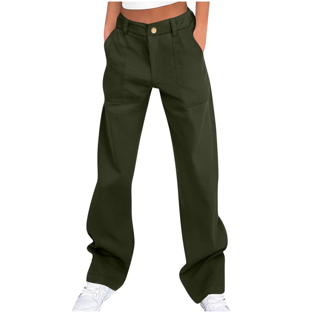 Women's Color Button Loose Sports Casual Workwear Pocket Trousers
