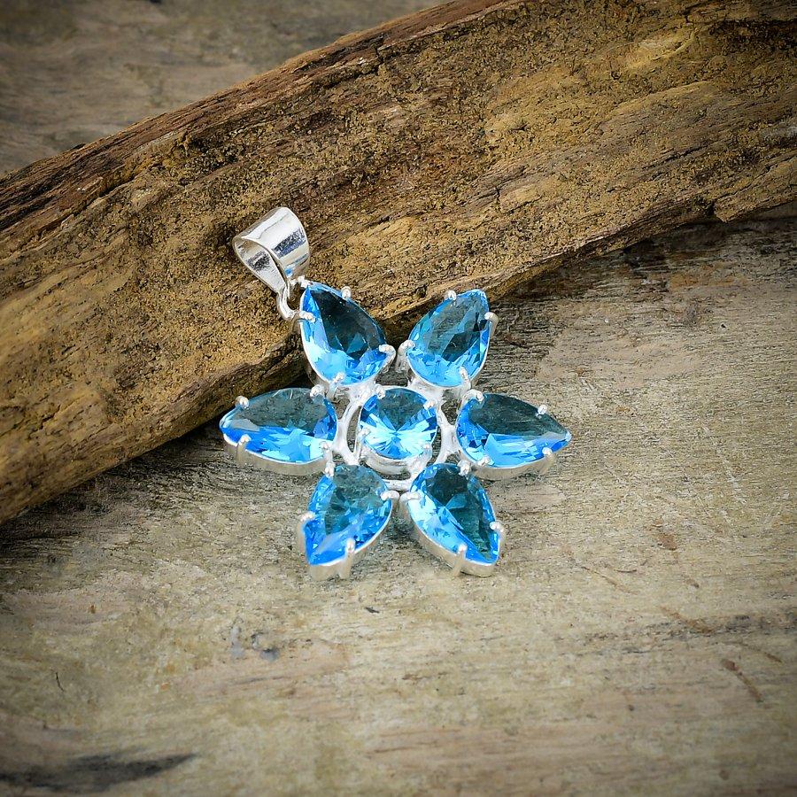

Swiss Blue Topaz Gemstone 925 Sterling Silver Jewelry Pendant 1.77 M-72