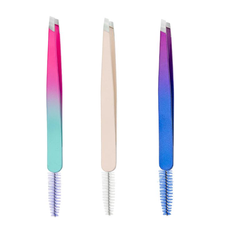 Edelstahl Zwei-in-Eins Pinzetten- & Augenbrauenbürsten-Set