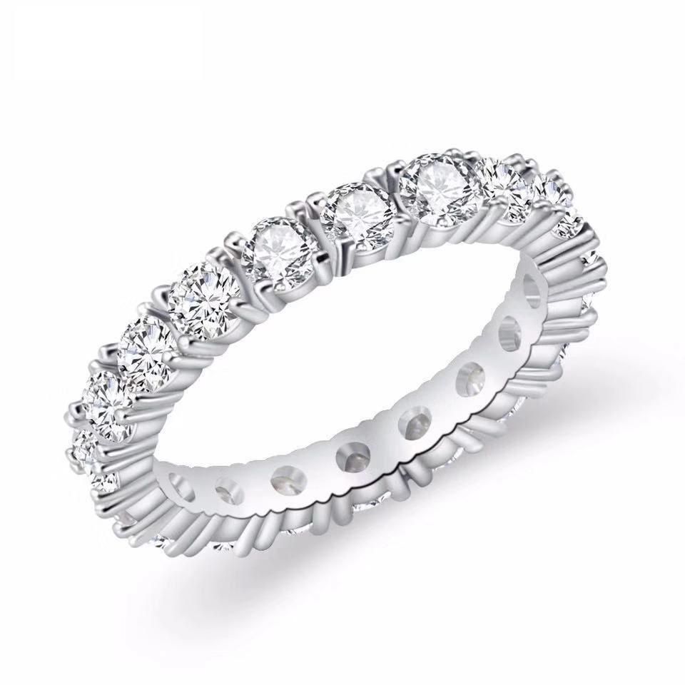 Classic Eternity Band Ring with Round Cut Stones Prong Setting Comfort Fit for Women Men Anniversary Wedding Jewelry