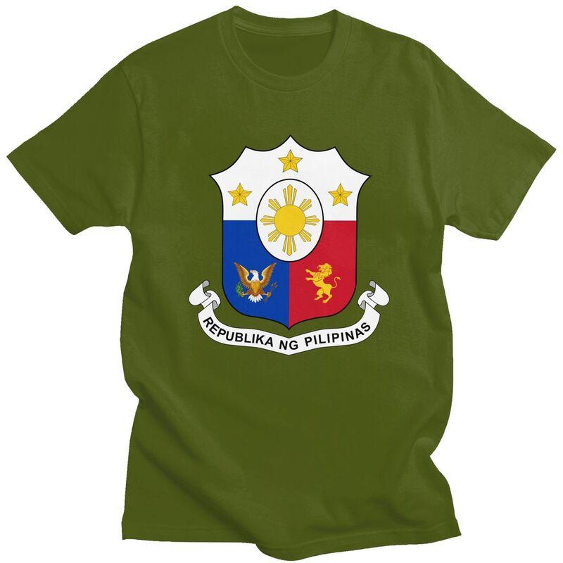 Custom Coat Of Arms Of Philippines Tshirts for Men Short Sleeves Leisure T Shirt Philippine Flag Tshirts 100 Cotton Tee Gift