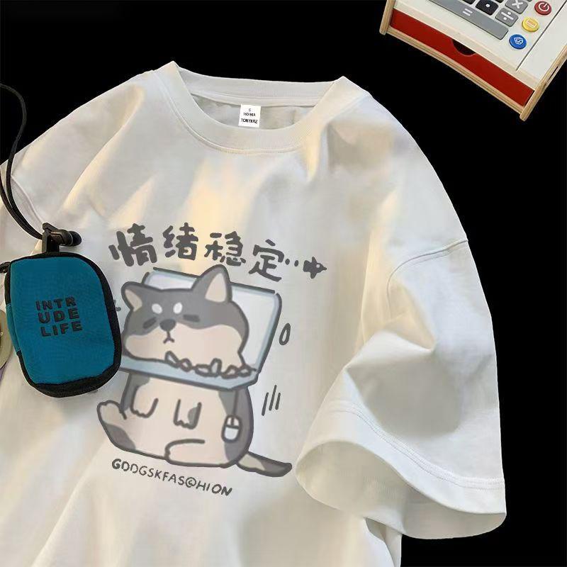 

Футболка из хлопка с круглым вырезом и коротким рукавом, женская свободная футболка с принтом на весну и осень 3XL