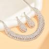 3pcs Classical Luxury All Diamond Hollow Exaggerated Bridal Necklace Earring Set Elegant Banquet Party Women Fashion Accessories