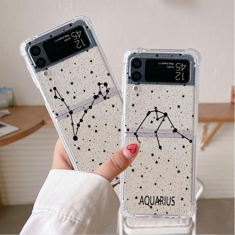 Twelve Constellations Luxury Case For Samsung Galaxy Z Flip 3 4 5G Funda Z Flip3 Clear PC Hard Shockproof Back Phone Coque