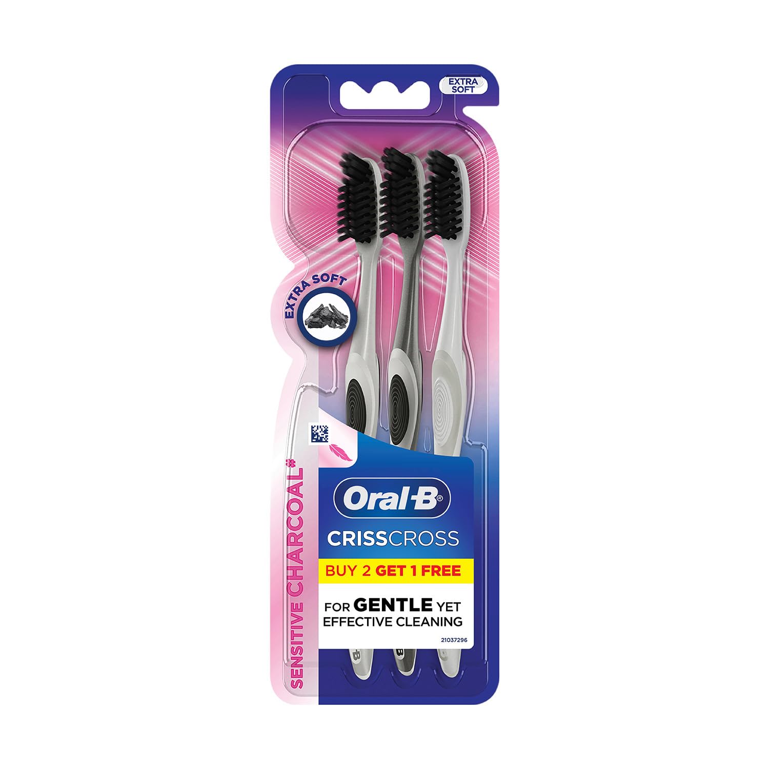 

Oral-B Crisscross Sensitive Extra Soft Toothbrush For Adults, Ultrathin Chracoal Bristles, Multicolour Toothbrush Set, (Buy 2 Get 1 Free)