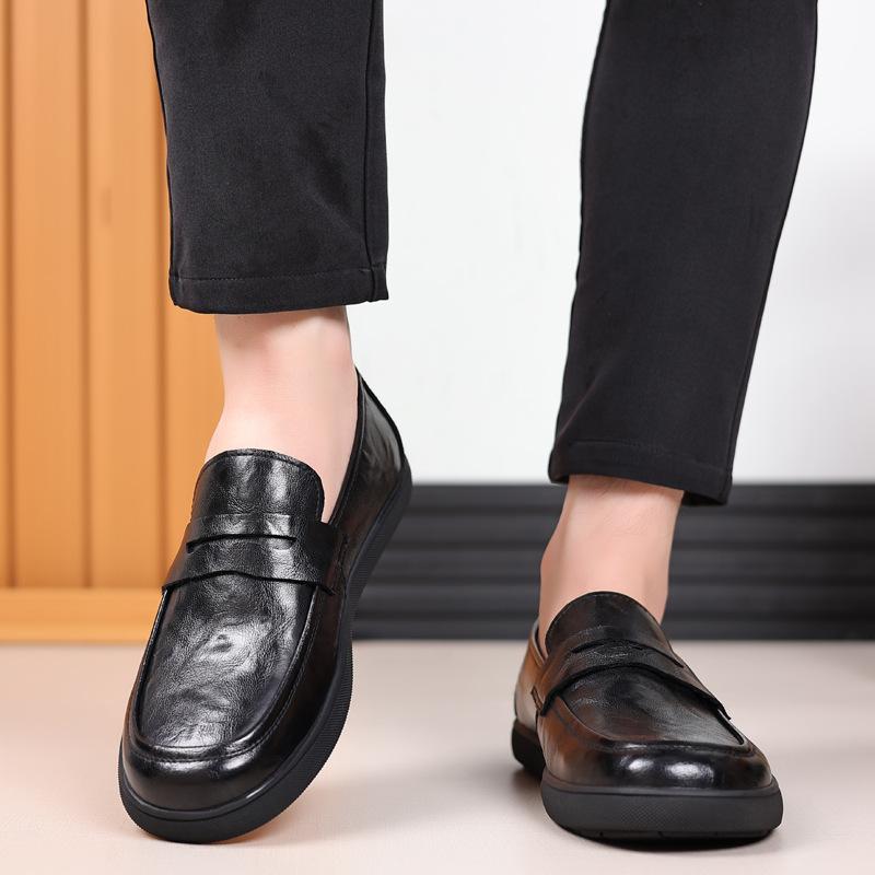 Hand-grab Men's Leather Shoes  Autumn New Leather Soft-soled Slip-on Peas Shoes Breathable Casual Leather Shoes for Men