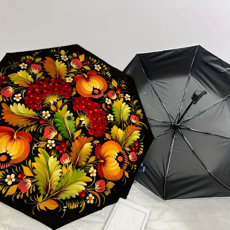 1PC Floral pattern Circle designAutomatic Open/Close Umbrella with Windproof, 8-Rib Sturdy Canopy, Durable Ribs, Fashionable Design, Outdoor Accessory
