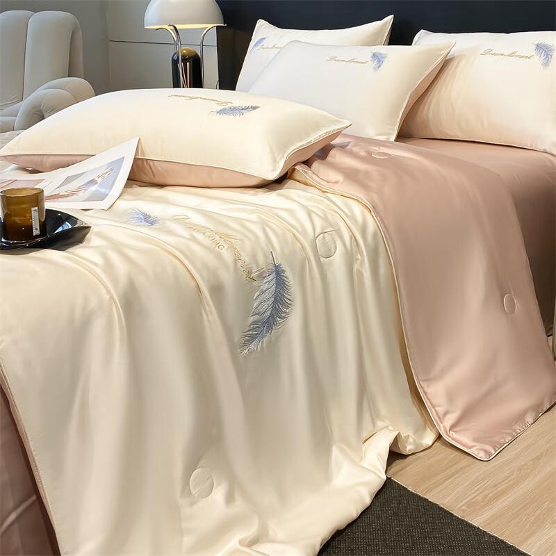 Ausdream Ice Silk Embroidered 4-Piece Summer Quilt Set