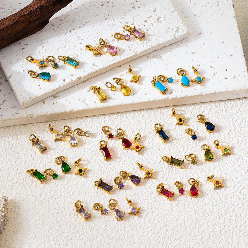 4Pcs/Set Stainless Steel Cubic Zirconia Birthstone Charms Mini Pendants For Diy Necklace Bracelet Jewelry Gift