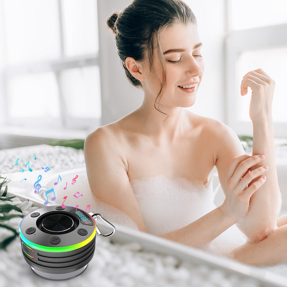 Bluetooth-compatible Mini Stereo Speaker IPX7 Waterproof with LED Light with Suction Cup for Bathroom Party Travel Beach Outdoor
