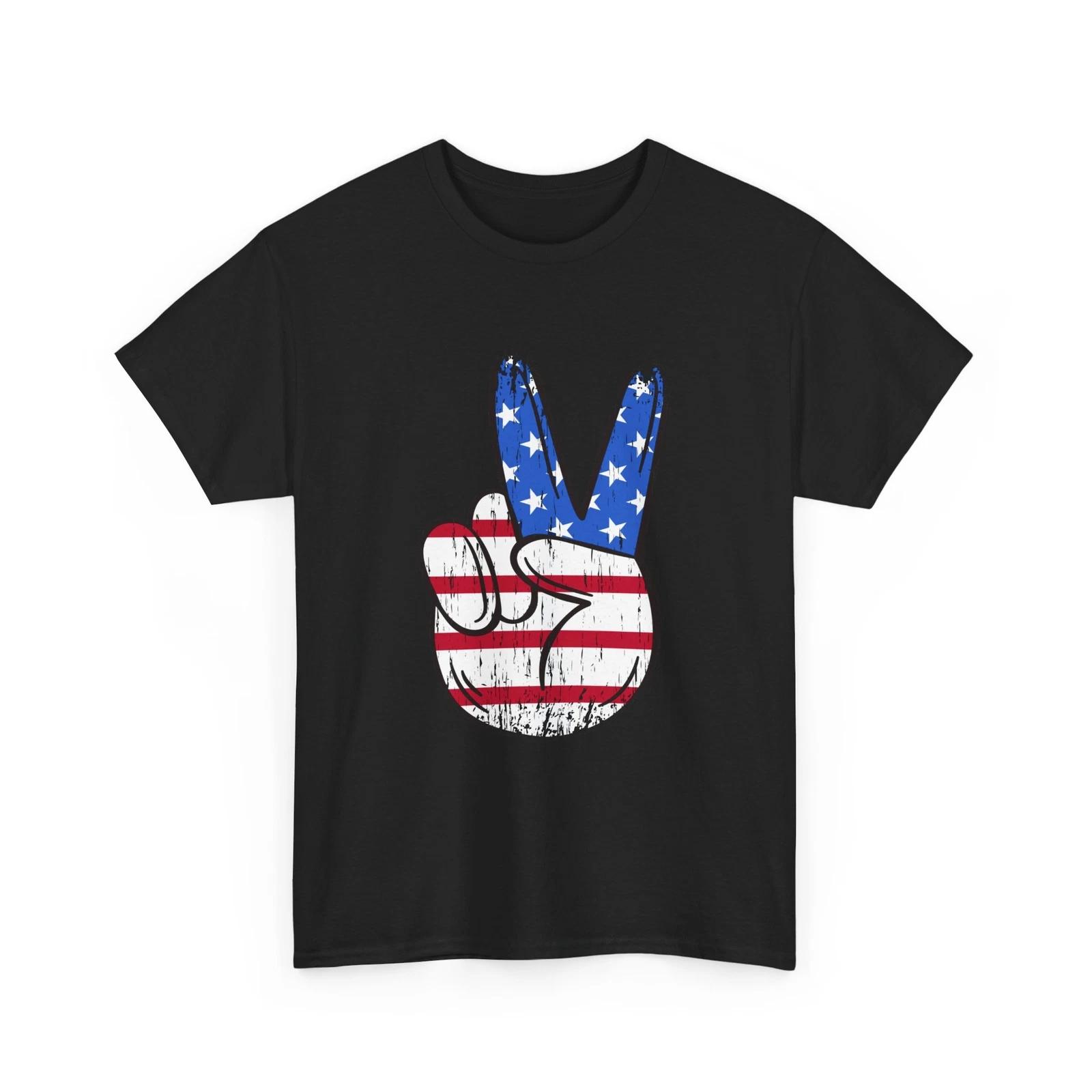 Футболка на 4 июля, Рука со знаком мира 4 июля Женская Мужская Винтажная Рубашка 4XL