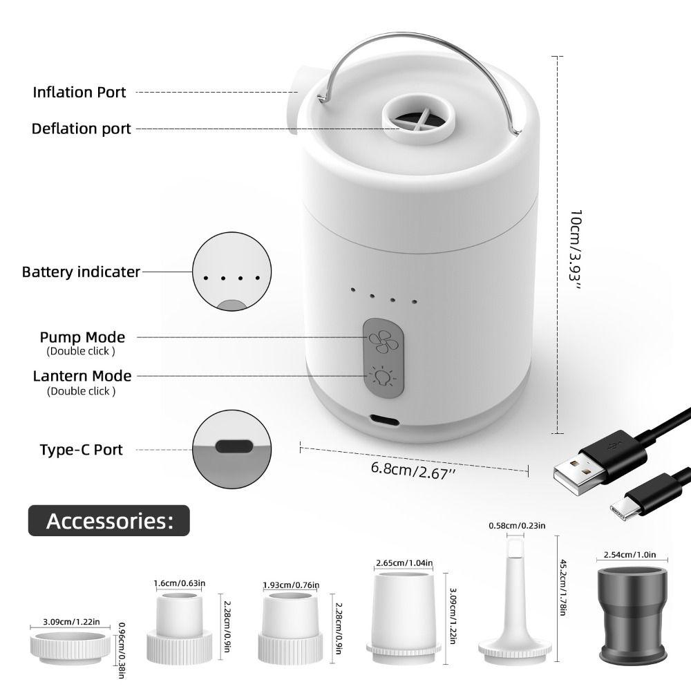Wireless Operation Portable Air Pump Compact Design USB Rechargeable Pump  Camping Equipment