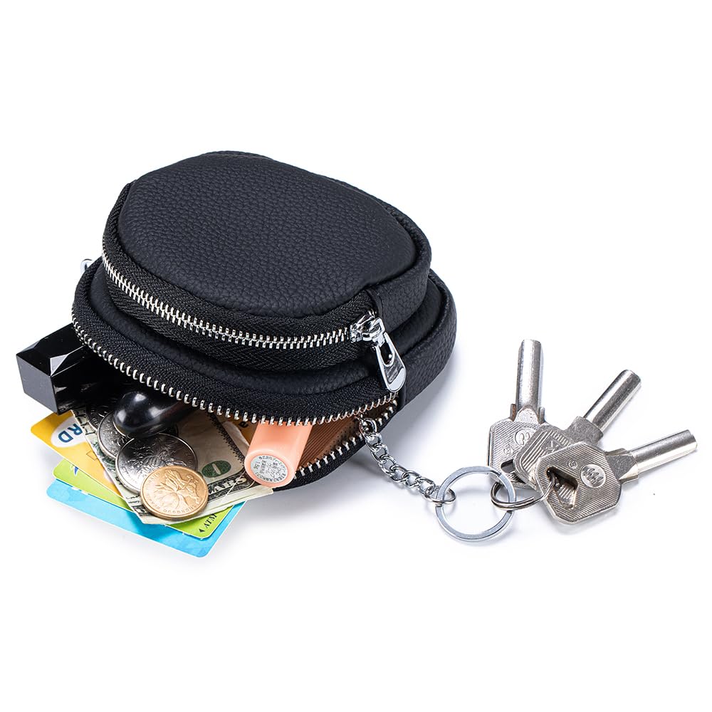 Yocipa Genuine Leather Mini Coin Case for Women, with Keychain and Coin Purse, Lightweight and Cute, Leather Pouch (Blue)