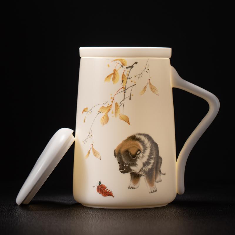 Mug with Lid Large Capacity Letter Creative Ceramic Water Cup Tea Cup Office Cup Customized Mutton Fat Jade Overglazed Color