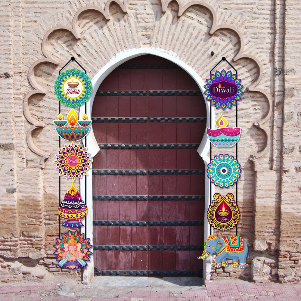 Diwali Festival Decor Creative Elephant Couplet Paper Door Hanging Set Banner