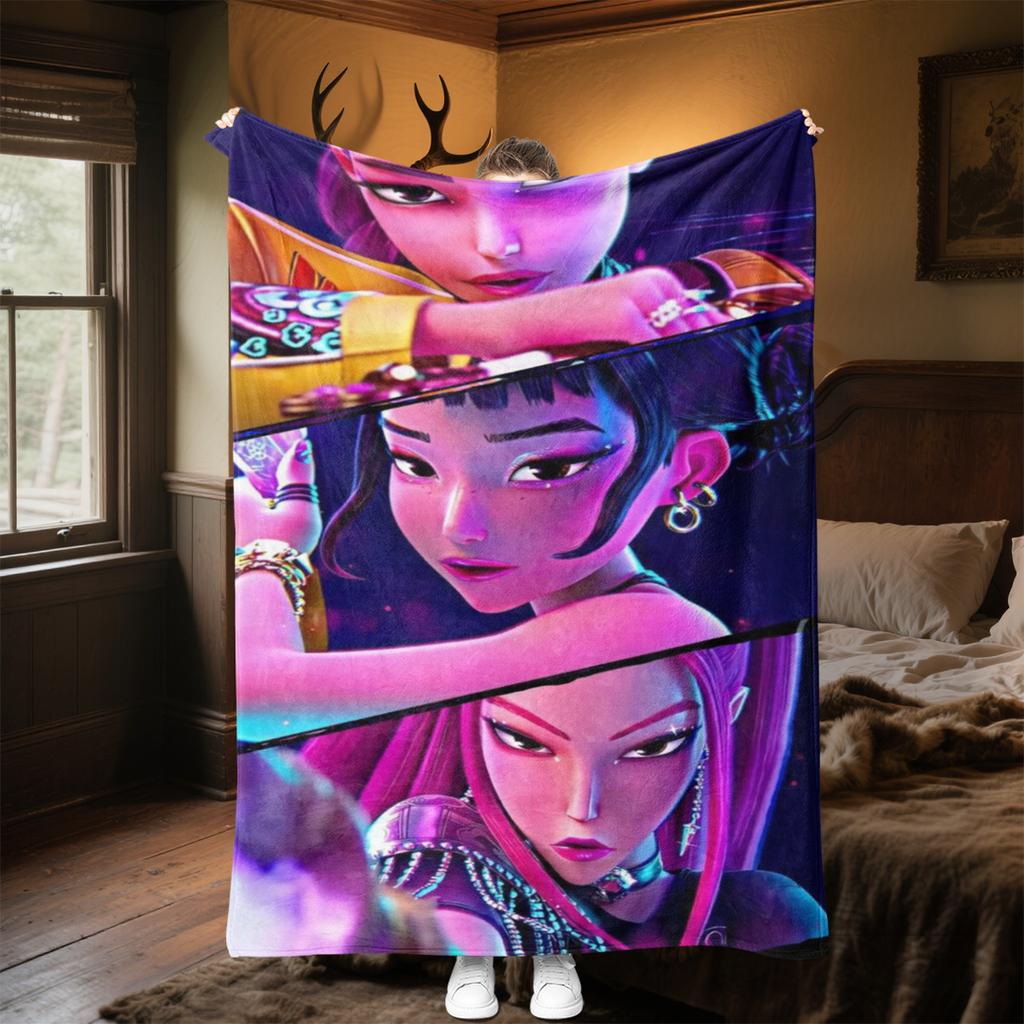 KPop Demon Hunters Plush Blanket Soft Comfortable All Seasons Perfect Sofa Office Naps Outdoor Travel Makes Great Gift
