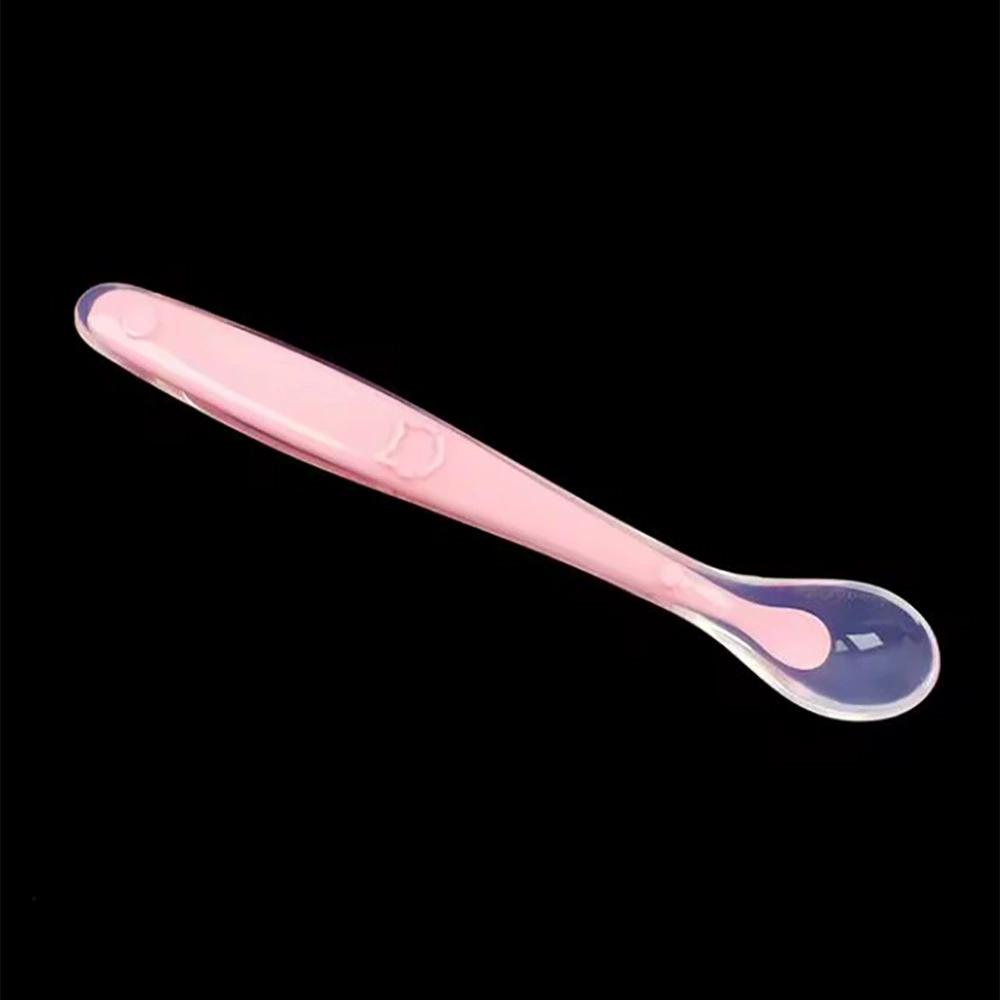Cuillère en Silicone pour Bébés pour Enfants Aliment Complémentaire Cuillère Souple-Cuillères d'Apprentissage Vaisselle d'Alimentation pour Enfants Garçons Filles rose