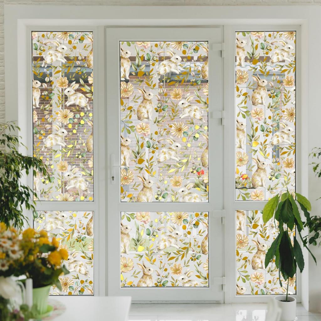 9 Sheets Summer Window Clings Stickers Double-Sided Window Decals Tropical Flamingo Green Plants Coconut Tree Designs Summer Hawaii Colorful Flower