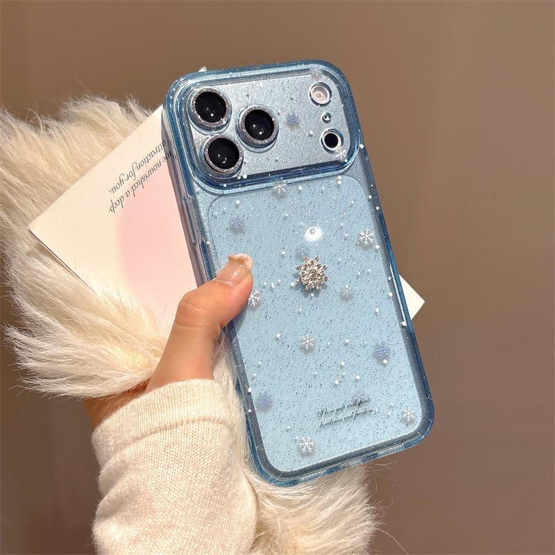 Glitter Transparent Blue Polka Dot Snowflake Case for iPhone 17, 16 Pro Max, 15, 14 - High-End Protection 15 Pro