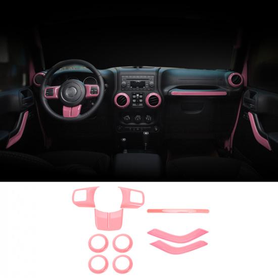 10PCS Full Interior Dashboard Cover Trim PinK Part For Jeep Wrangler JK 2011-17