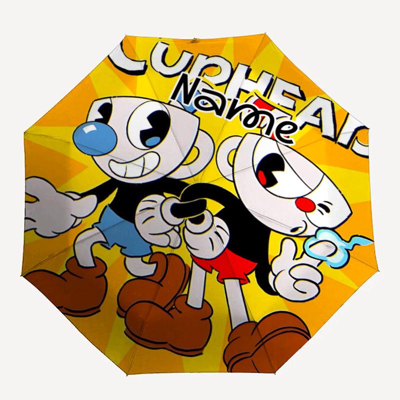 

1PC Cuphead Custom Name Automatic Open/Close, 8-Rib Durable Frame Compact Travel Umbrella for Men & Women D1222090