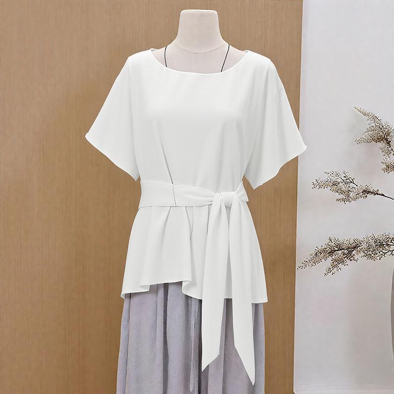 

ZANZEA Женская повседневная блузка с круглым вырезом, свободного кроя, однотонная, с коротким рукавом M белый