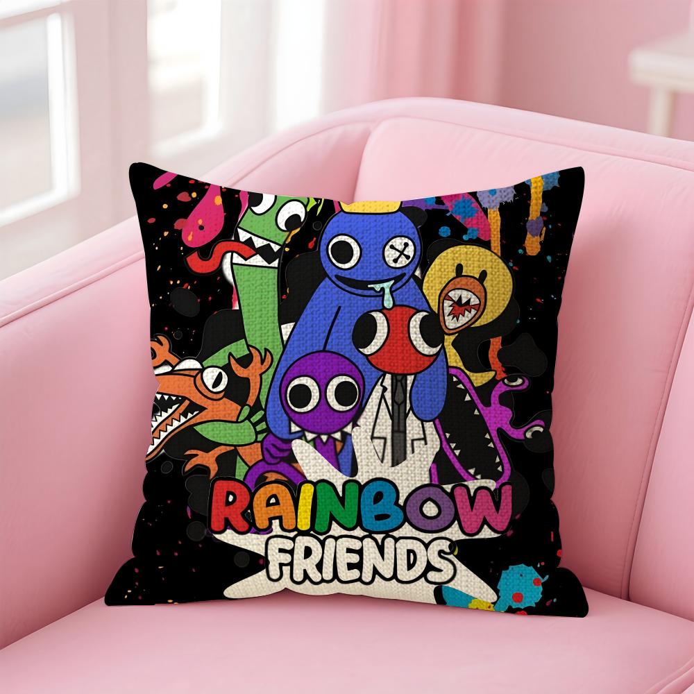 RRainbow FriendsS Cartoon Kissenbezug Natürlicher Leinen Kissenbezug Doppelseitiger Druck Dekorative Sofakissenhülle Heimdekoration Geschenk