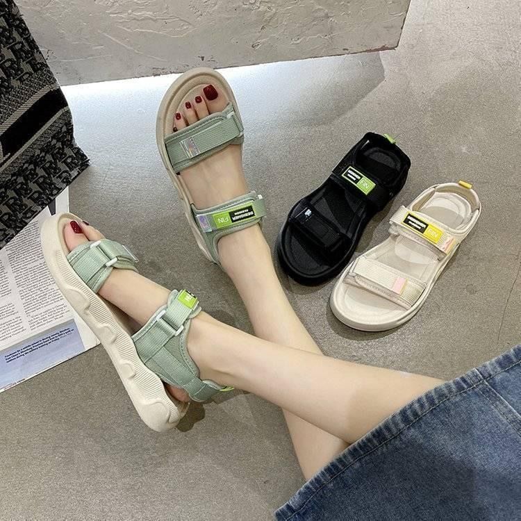 Non-slip Thick Soled Beach Shoes Hook&Loop Sandals Female Trend Fashion Casual Shoes Student Fairy Wind Summer Net Celebrity Ins Outside Wear