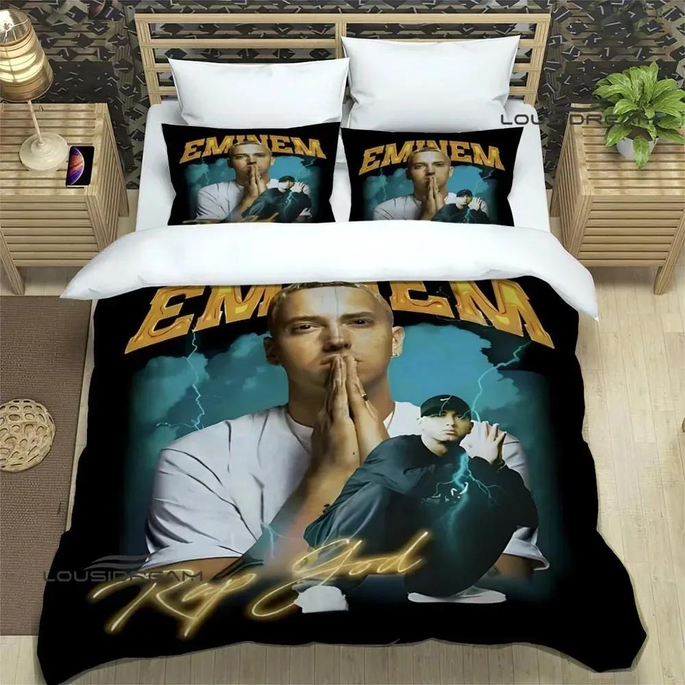 Eminem Hip-hop Sångare Tryck Sängkläder Set Utsökt Sängutrustningsset Påslakan Täcke Set Sängklädesset Lyxig Födelsedagspresent