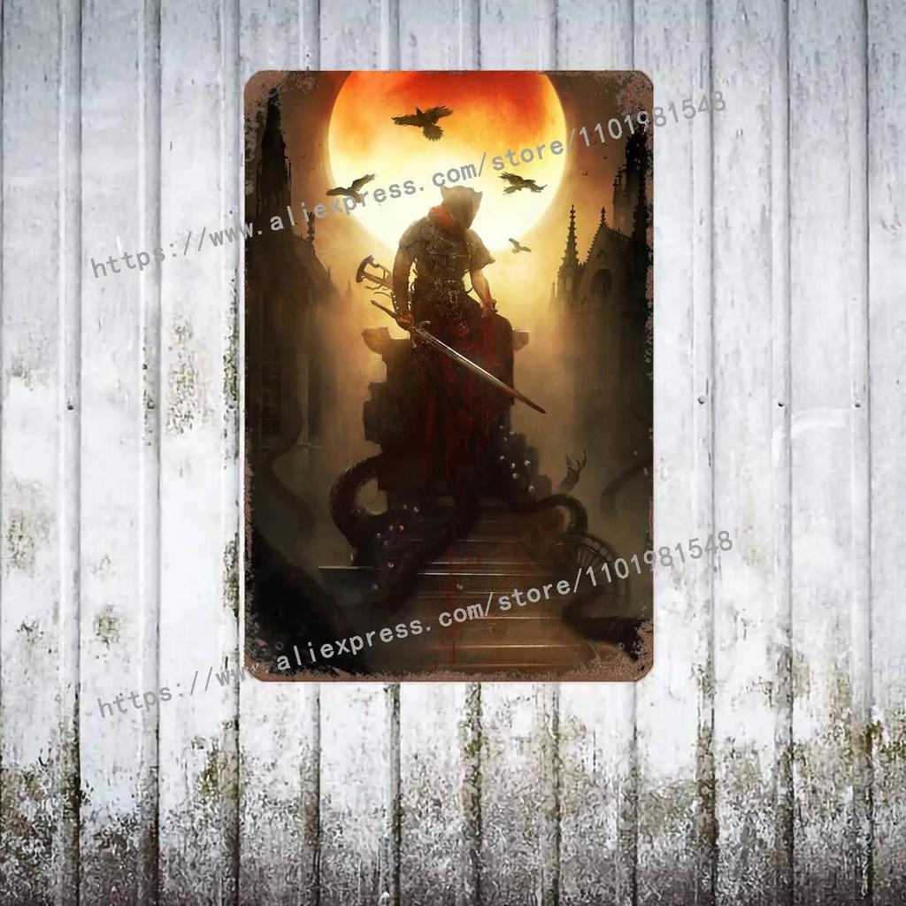 Bloodborne Video Game Metal Decor Poster Vintage Tin Sign Metal Sign Decorative Plaque for Pub Bar Man Cave Club Wall Decoration