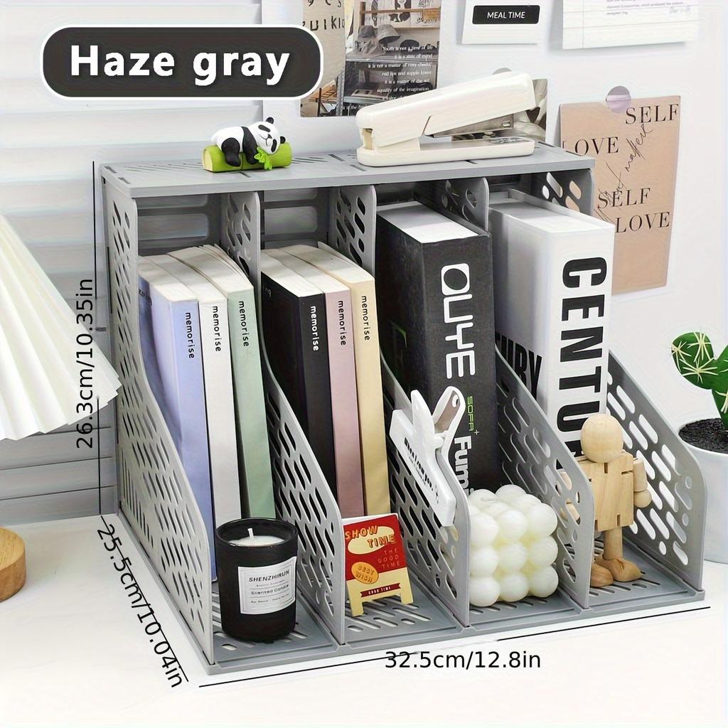 Creative Four-Section Desktop File Organizer, A4 Document Holder, Bookend Pen Holder, Office File Storage and Sorting Rack