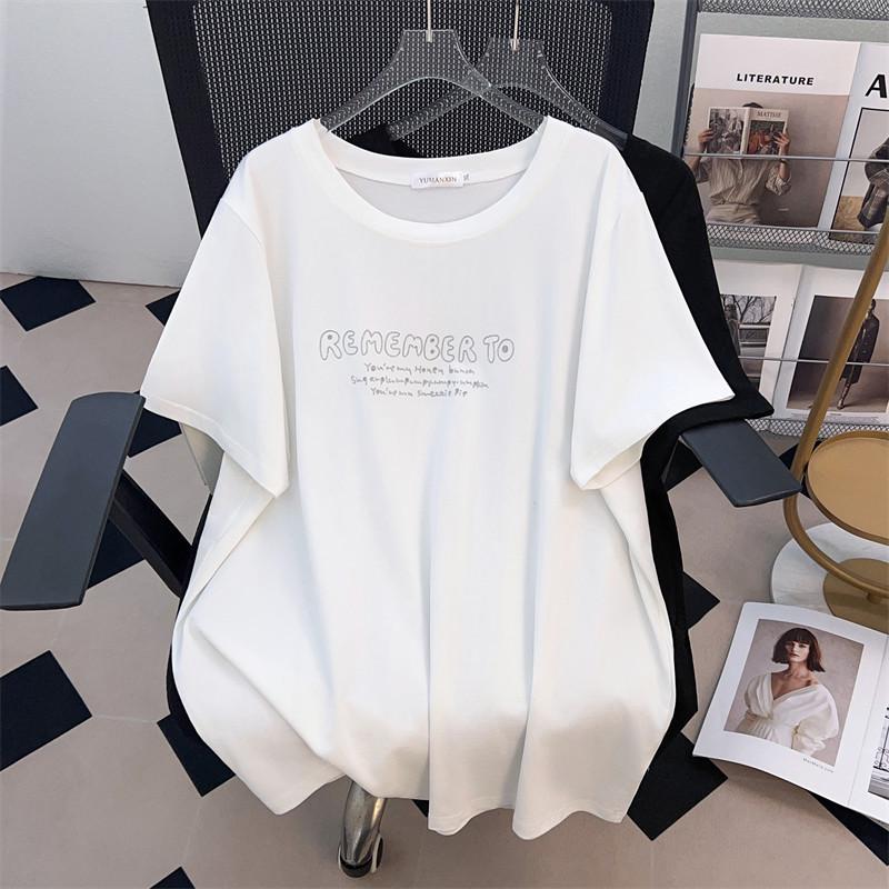 Women's Plus Size Loose Fit Short-Sleeve Round Neck Mid-Length T-Shirt (Available in 200/300/350 jin)