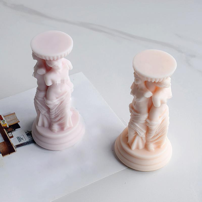 Roman Statue Candle Molds 3D Silicone Roman Column Shape Resin Mold Pillar Candle Molds Craft Making Tool Reusable Non-Stick
