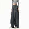 Women's High-Waist Gray Straight Leg Pants - Spring 2026 Collection, Loose Fit, Floor Length, Wide Leg Design